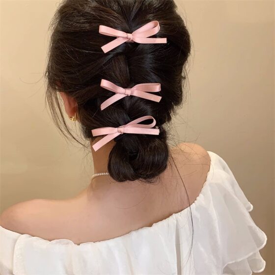 French Style Lace Style Clip Sweet and Spicy Atmosphere Ribbon Small Bow Hair Clip Princess Hairstyle Headwear Clip