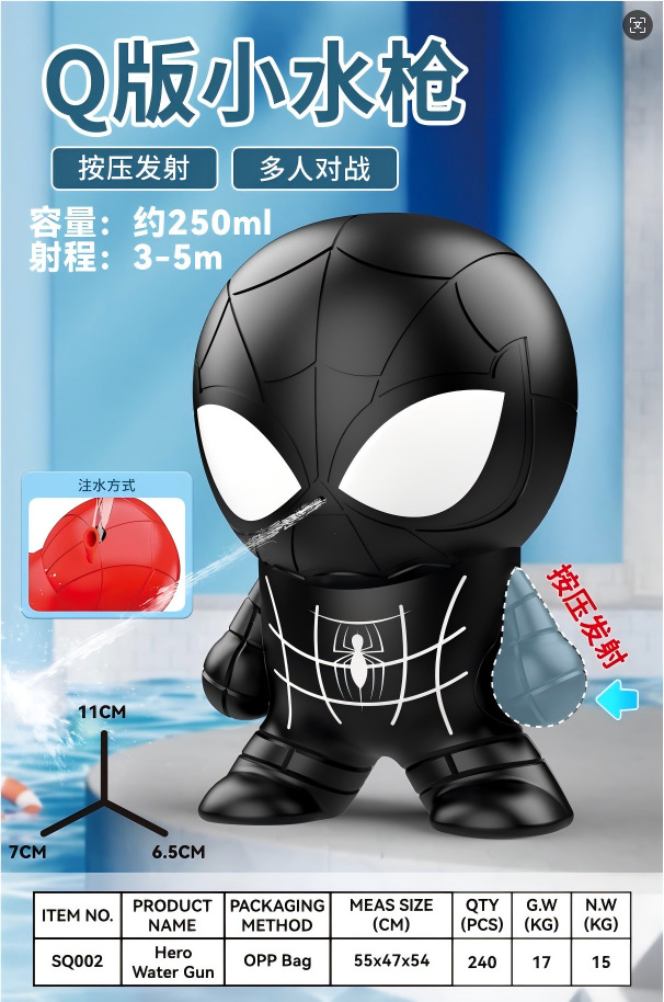 Lanzamiento transfronterizo pistola de agua eléctrica Spider Hero negro sentido de la tecnología de los niños guantes de pistola de agua tipo pulsera al por mayor
