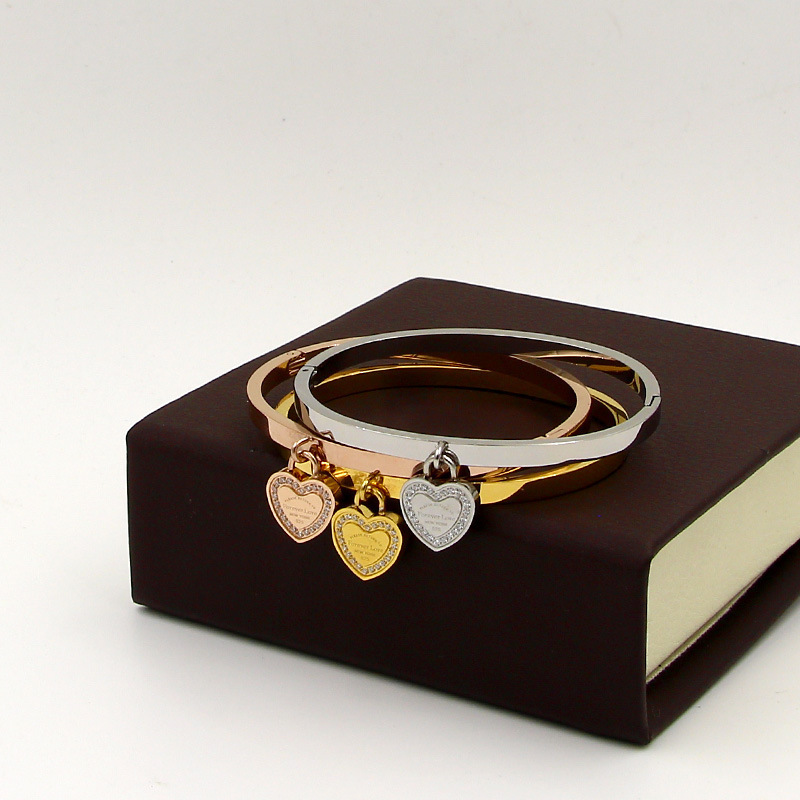 H1-303 Korean Style Peach Heart Forever Love Letter Cnc Diamond-Encrusted Hidden Buckle Bracelet Women's Heart-Shaped Titanium Steel Bracelet H1-303 Korean Style Peach Heart Forever Love Letter Cnc Diamond-Encrusted Hidden Buckle Bracelet Women's Heart-Shaped Titanium Steel Bracelet