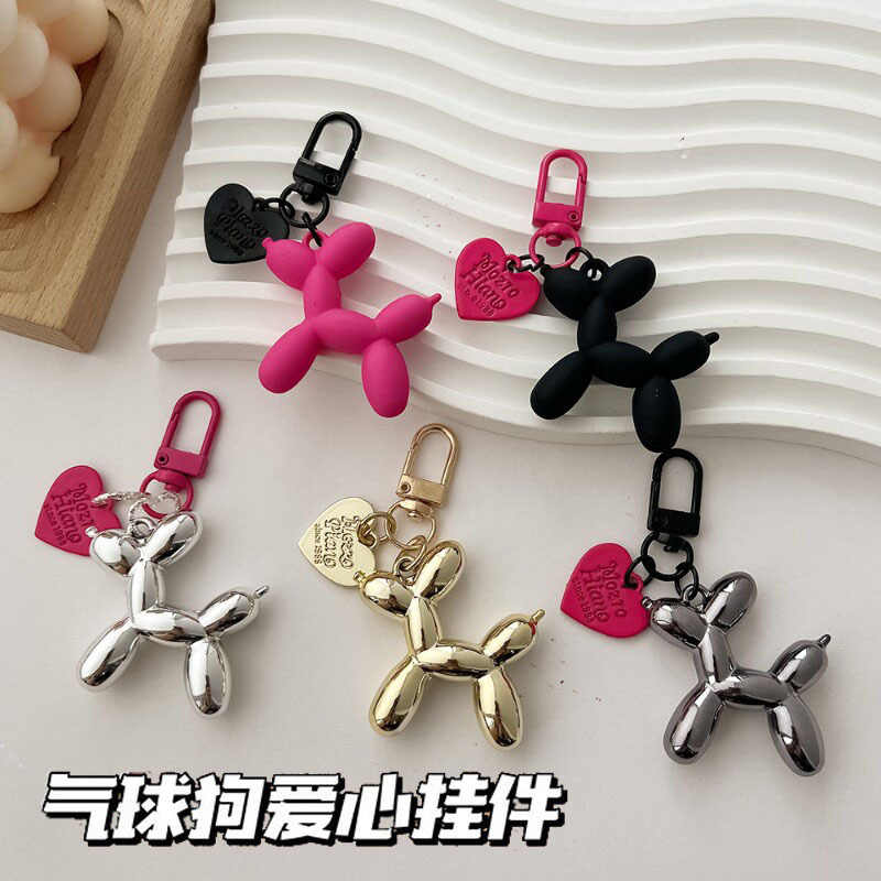 Heart-Shaped Balloon Dog Keychain Ins-Style Decorative Keychain Niche Personality Bag Pendant Dark Cool Girl Bag Accessory