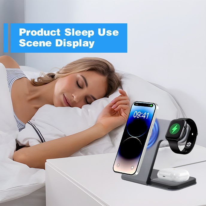 Cargador inalámbrico tres en uno magnético transfronterizo de 15W, soporte para teléfono móvil, aleación de aluminio, carga rápida conveniente, cargador inalámbrico