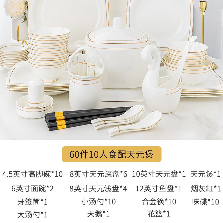 2023 nuevo Jingdezhen Luz de lujo tazón plato traje hogar vajilla de cerámica china de hueso tazón plato traje de inauguración