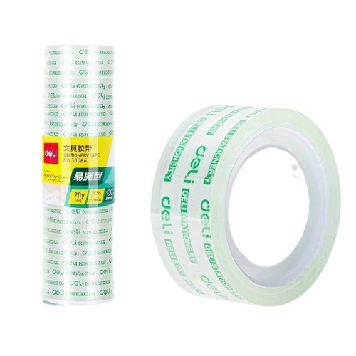 Deli Stationery 30064 high permeability and easy to tear transparent stationery tape 18mm*20y strong adhesive tape 8 rolls/tube