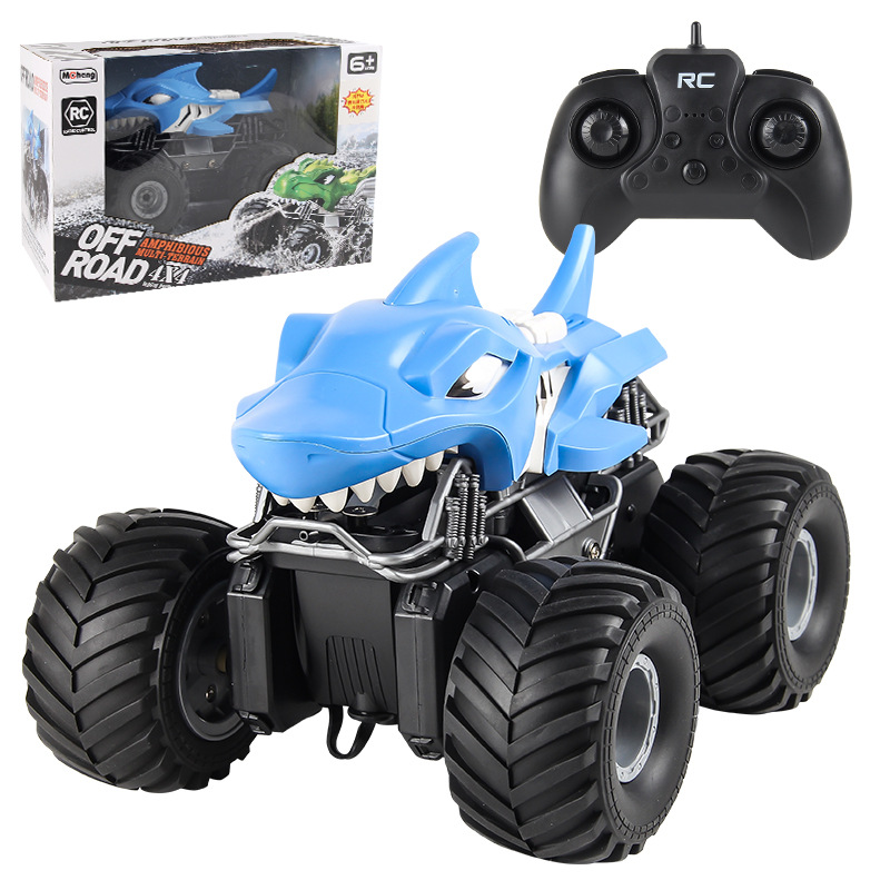 2.4G control remoto carro de acrobacias de dinosaurios anfibios con inyección automática de agua de chorro de agua de control remoto único juguete de tiburón