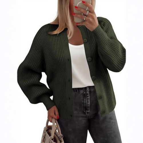 2025 Women's Cardigan Sweater Long Sleeve Thick Knitted Cardigan Round Neck Buttoned Autumn Fashion Clothing Ready Stock New Style