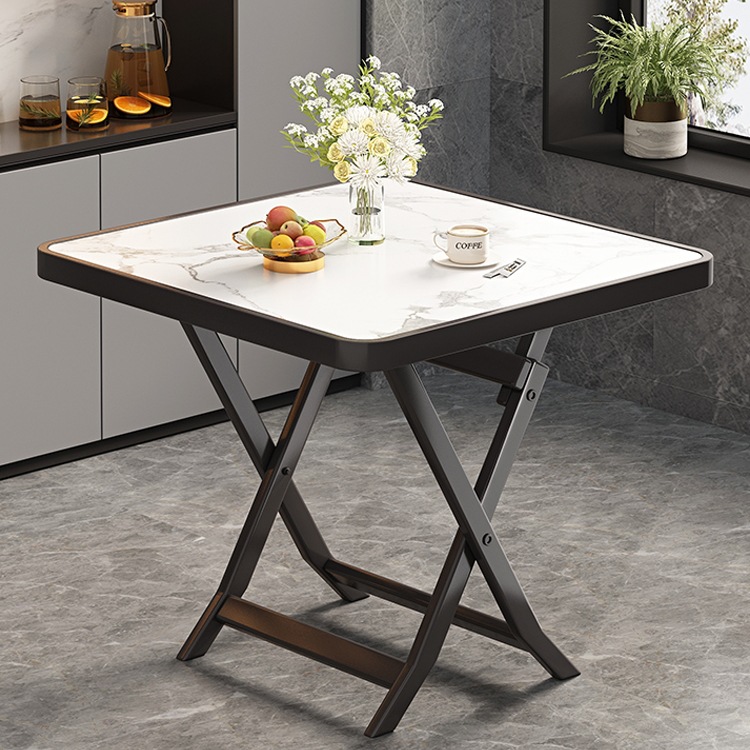 折叠桌便携式仿岩板餐桌商用饭桌家用小户型出租房打牌桌子四方桌
