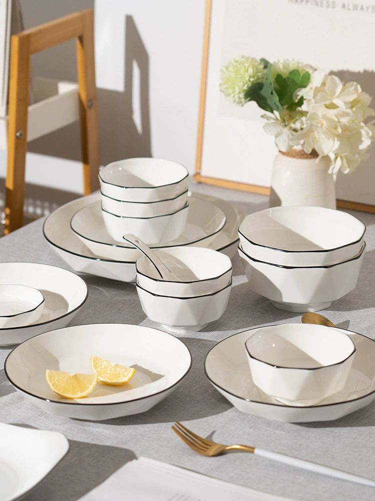 Набор посуды для дома, керамическая глубокая тарелка, комбинированная с палочками для еды, популярная миска для лапши, миска для риса, новый стиль 2025, простой дизайн