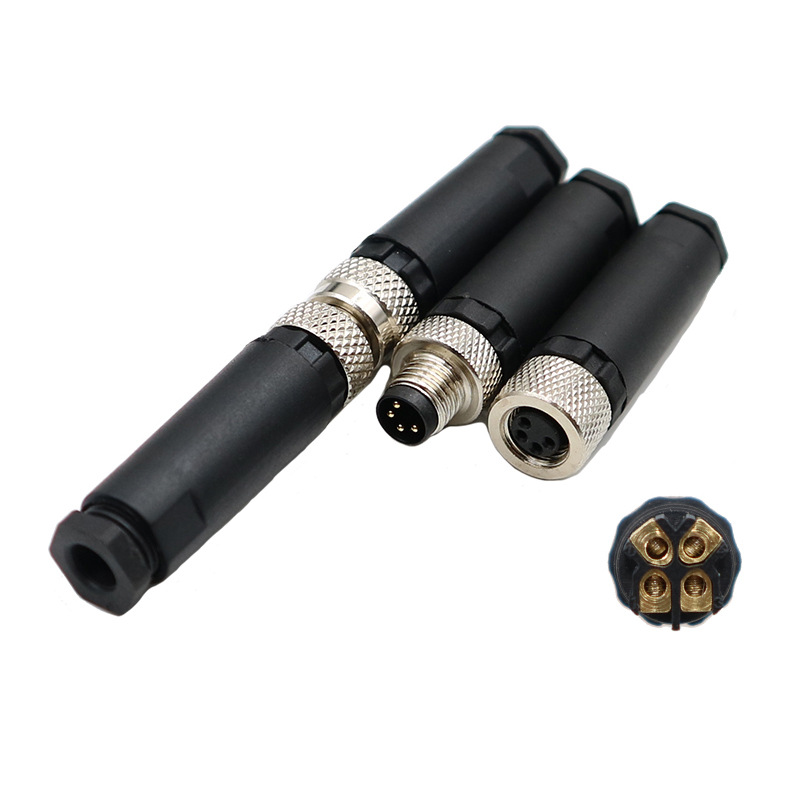 M8-4P针螺钉锁线连接器 A扣编码 传感执行器插头可注塑带线