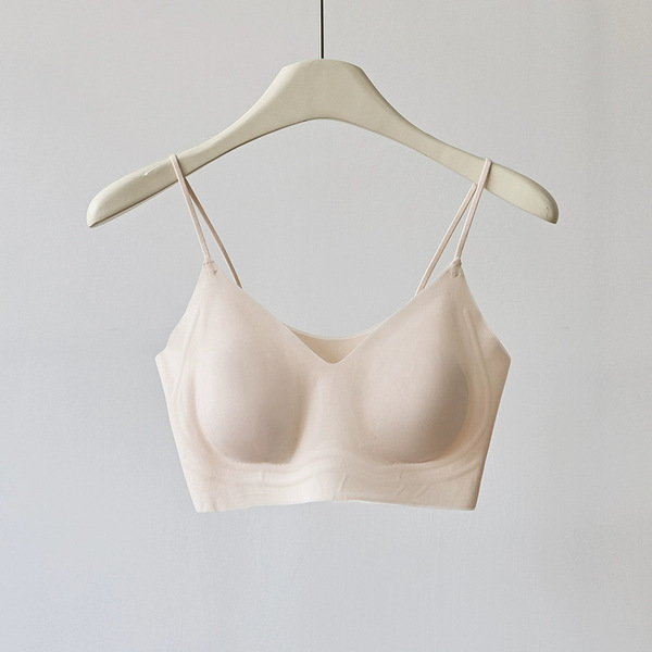 Liquid Foundation Spaghetti Strap Bra for Women Summer New Ultra-Thin Rabbit Ear Cup Big Breasts Showing Small Breathable Seamless Intimates Bra