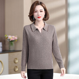2025年新款中老年女裝針織衫純色翻領(lǐng)T恤年輕媽媽裝毛衣秋冬打底，女裝針織衫/毛衣，妃慕昵服飾