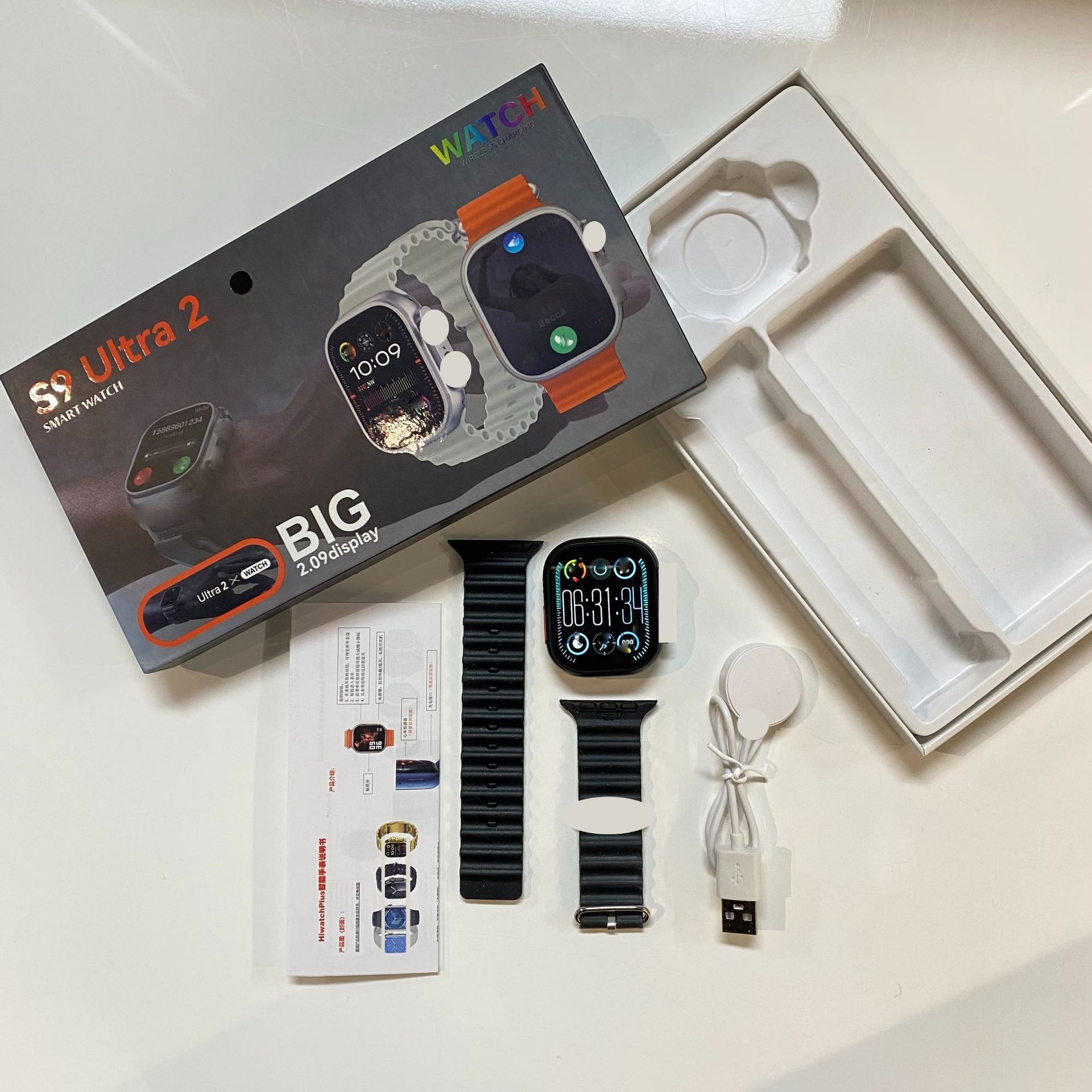 Bluetooth [multi-language s9ultra black direct screen] compass + blood sugar + smart island + information push [double receive and one pay]