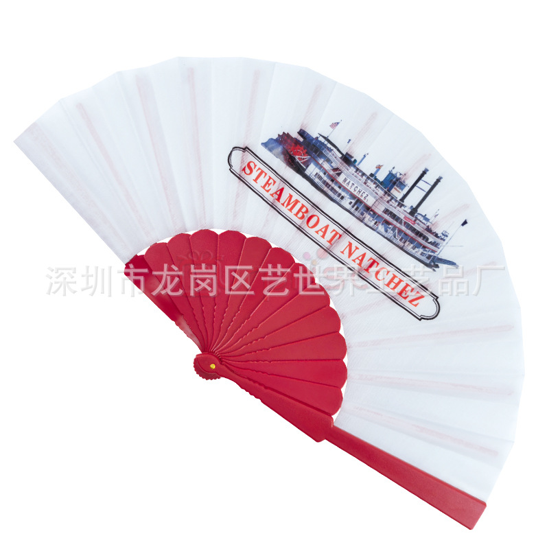 Ventilador de tela personalizado Pantone color auto-selección ventilador plegable portátil negro rojo blanco ventilador de plástico