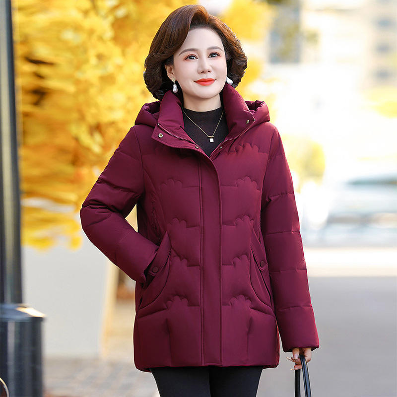Down Jacket for Middle-Aged Women, Mid-Length, 2025 Winter New Thickened Warm Hooded Coat for Middle-Aged and Elderly Women