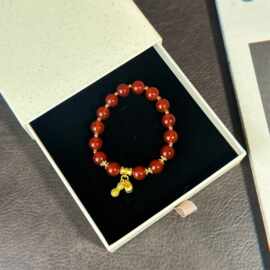 3229红玛瑙好事发生花生柿子吊坠手链手串铜镀金时尚串珠首饰饰品