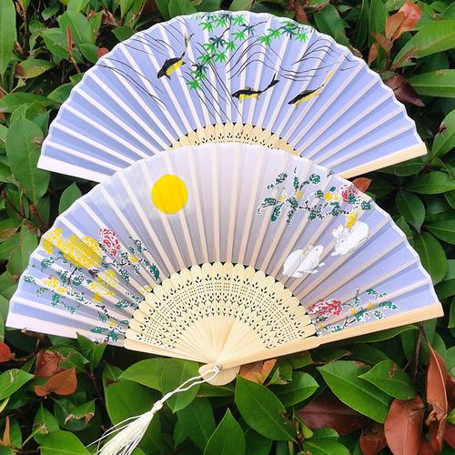 New style ancient-style folding fan for women, classical ancient costume with tassels, silk dance fan, antique summer and spring matching Hanfu fan
