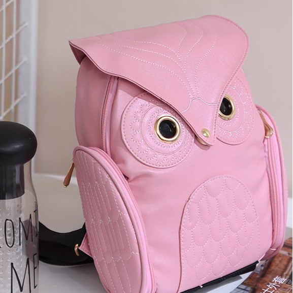 Comercio exterior estilo coreano pu relieve búho mochila nueva mujer de dibujos animados animal mochila viaje tendencia bolso de las mujeres