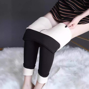 Cross-border fleece-lined Thickened Light Plate Lambskin Leggings Women's Autumn and Winter High Waist Tight Pants Warm Pants New
