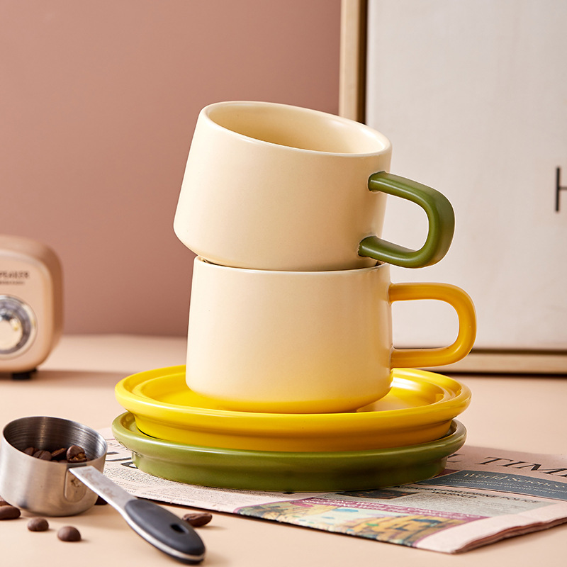 Creamy Milk Green Coffee Cup And Saucer Matte Ceramic Cup And Saucer Set Gift Good Coffee Cup High End Gift Box_voghion.com
