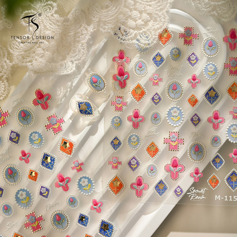 Vintage Oil Painting Style Frame Floral Nail Stickers M-1156 Korean Style Gentle Tulip Nail Stickers