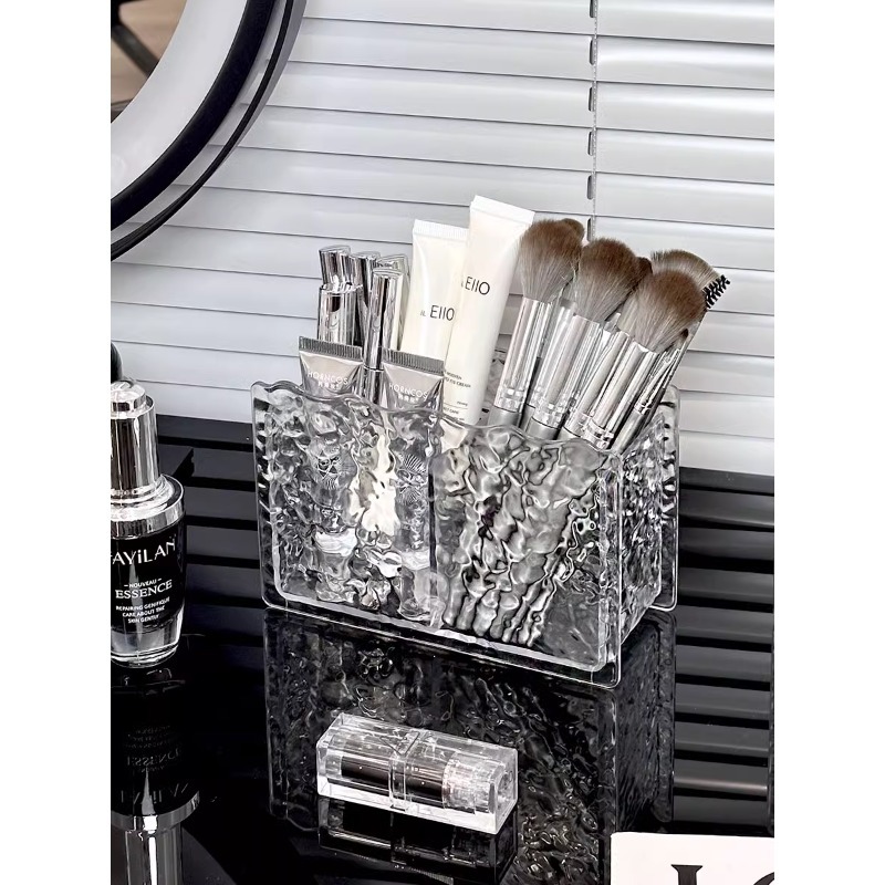 Glacier Water Ripple Brush Holder Transparent Pen Holder Compartment Storage Box Acrylic Dressing Table Makeup Brush Storage Rack Nordic