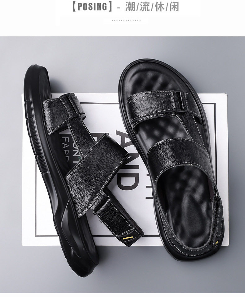 Dép sandal nam da bò thoáng khí đế mềm kiểu lười hai cách dùng, đi chơi và đi biển — S2691 màu nâu, S2691 màu đen chi tiết 6