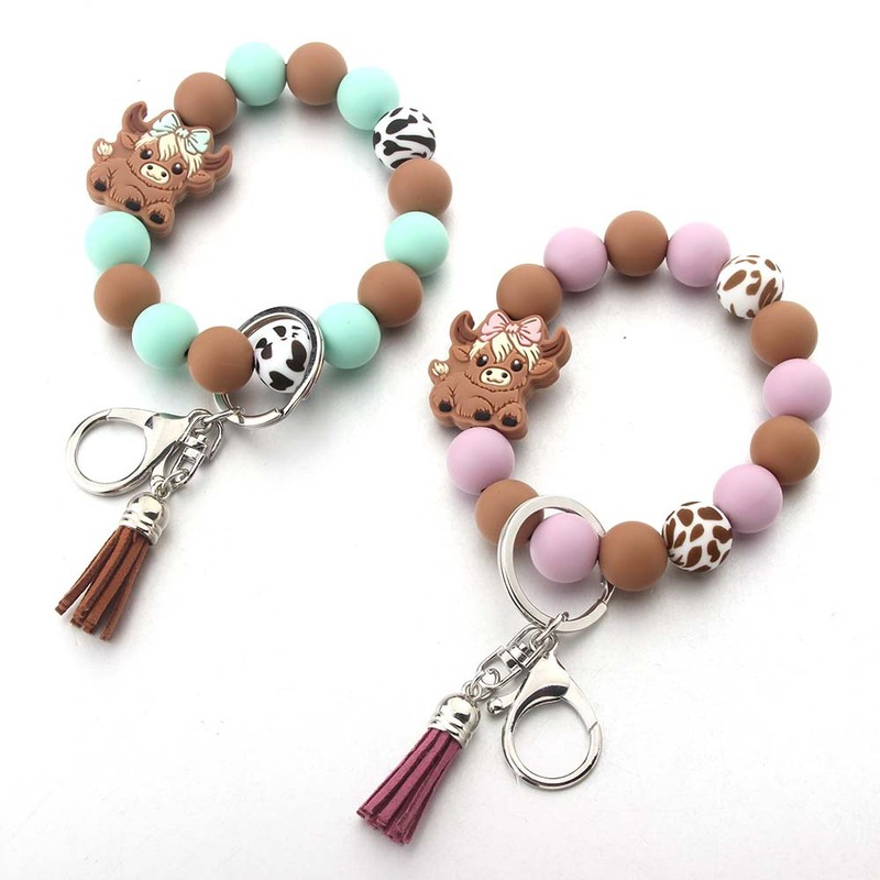 ETSY Cross-border Hot Sale New Cute Highland Cow Silicone Bracelet Cartoon Tassel Bracelet Keychain Women's Bracelet