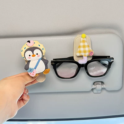 2026 New Car-Mounted Glasses Clip, In-Car Sunglasses Storage Clip, Sun Visor Glasses Holder, Cute Magnetic Clip for Women (Sürətlər qutusu və əl tormozu başlıqları) - yellow-hat-strawberry-bag-cute-penguin-yellow-checkered-rose-pink-buckle-small-umbrella-mi-glasses-clip-2