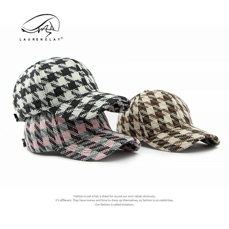 Sombrero de estilo coreano para hombres y mujeres otoño e invierno Nueva gorra de béisbol de tapa dura a cuadros lana retro gorra de pico protección solar sombrero de sol moda