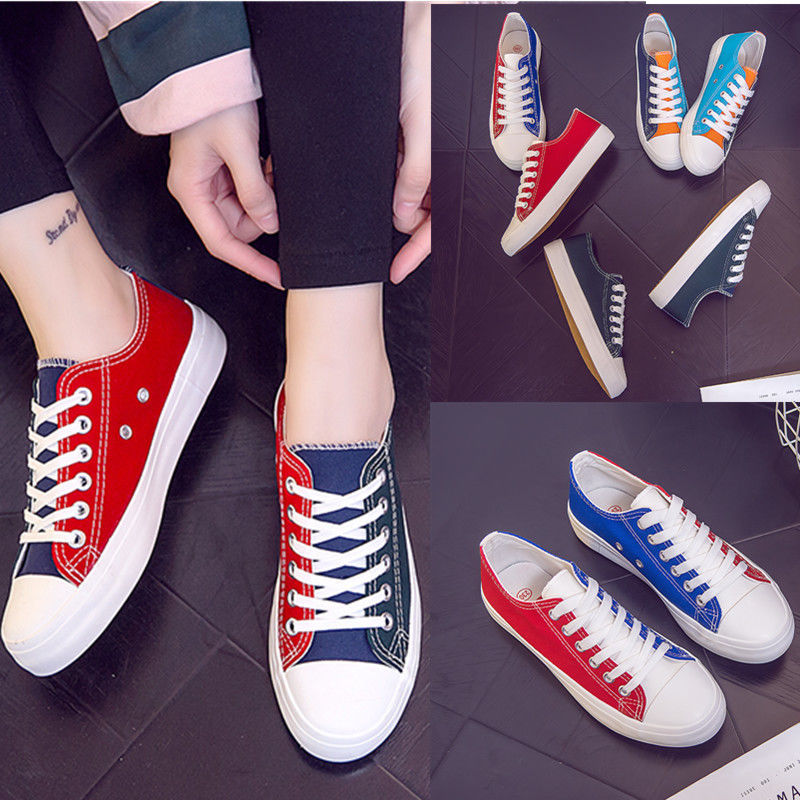 Canvas Shoes for Men, Versatile Korean Style Trendy Casual Sneakers, Student Cloth Shoes, Lace-Up Low-Cut Color-Blocked Mandarin Duck Men's Shoes
