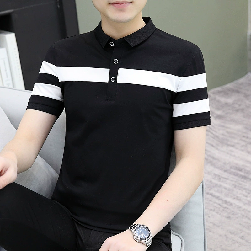 Рубашка поло мужской 2024 летний новый молодой стройный красивый с короткими рукавами мужской повседневный тренд тонкая футболка с половиной рукава