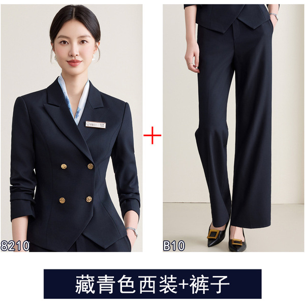 High-End Fashionable Double-Breasted Black High-End Work Clothes for Commuting Hotel Front Desk Jewelry Store Autumn and Winter New Style