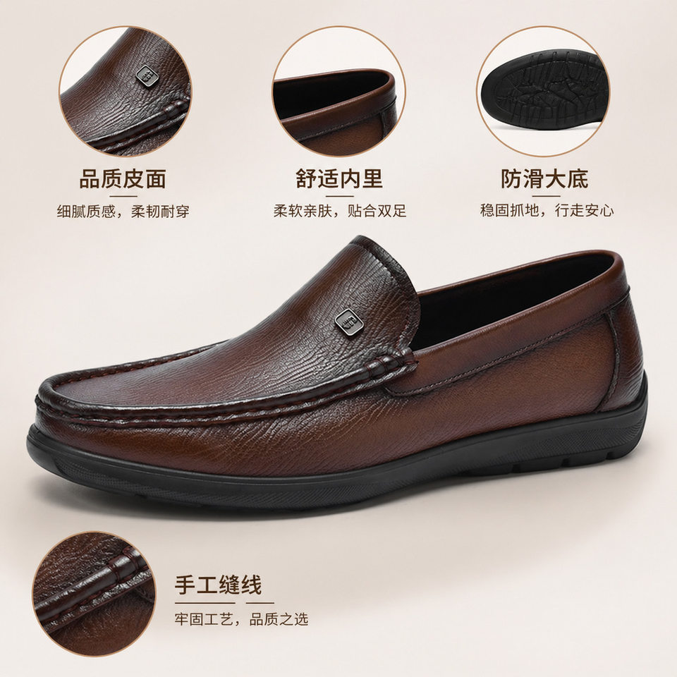 Giày lười nam da thật mũi tròn, giày da nam kiểu lười xỏ chân đế mềm, gót thấp 1–3 cm — Thương mại Brown, Thời trang đen chi tiết 7