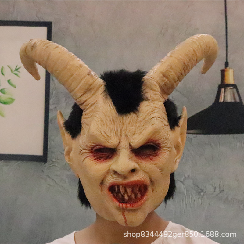 Cara humana Lucifer látex máscara cuerno cabeza cubierta Halloween Cospal props