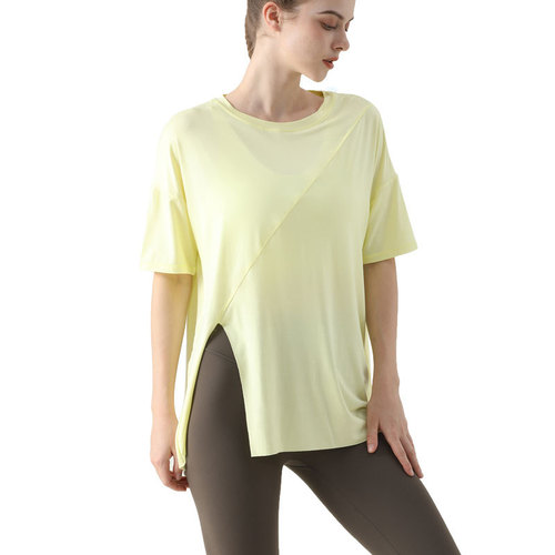  Summer New Women's Loose Fit Quick-Dry Yoga Top Breathable T-Shirt Fitness Shirt Cover-up