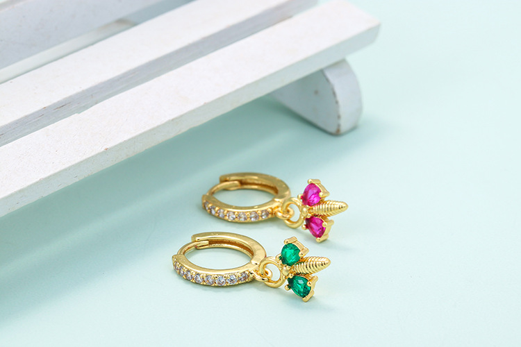 3g Weight Zircon Inlay Material Earrings Classification Housewarming, Anniversary, Business, Wedding, Travel, Birthday, Festival Occasion Korean Micro-inlaid Color Zircon Bee Earrings