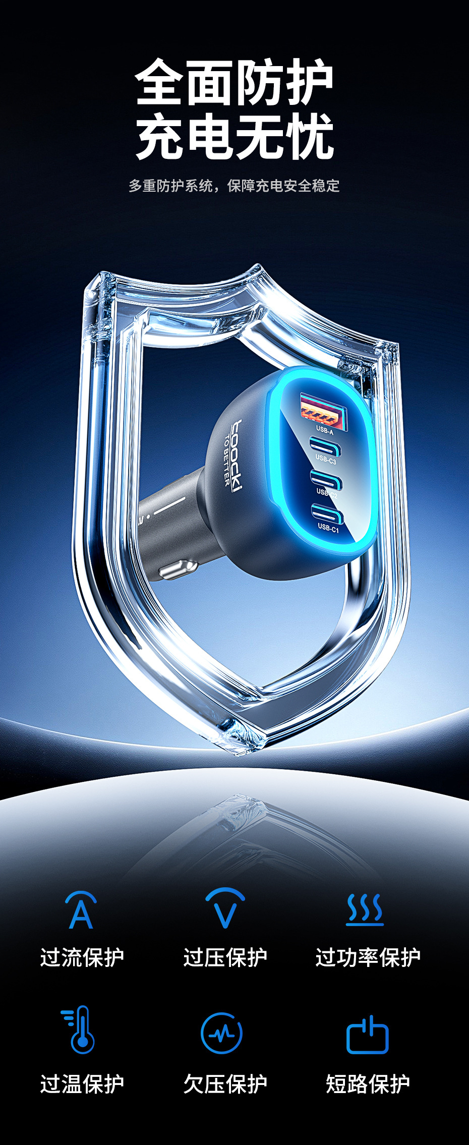 Tucci Car Charger Compatible with Apple 17, 4-in-1 Ultra-Fast Charging Adapter with Ambient Light, Car Charger Adapter