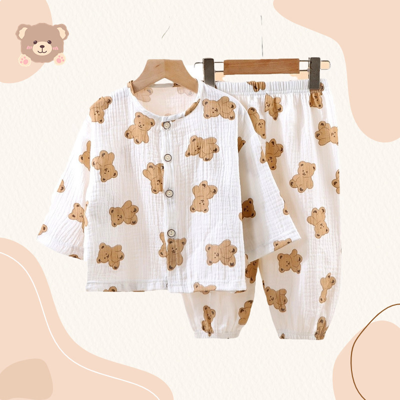 Ropa de bebé algodón gasa fina pijamas traje de manga larga bebé verano algodón desgaste ropa interior recién nacido