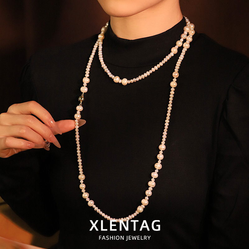 Collar de perlas naturales originales de larga cadena de suéter, collar de lujo ligero hecho a mano, collar de estilo de alta calidad, collar de collar universal image 4