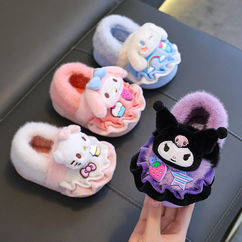 KULOMI invierno niñas zapatillas de algodón calentamiento y pelusa para niños en el hogar EVA bolsa de niños tacones de algodón