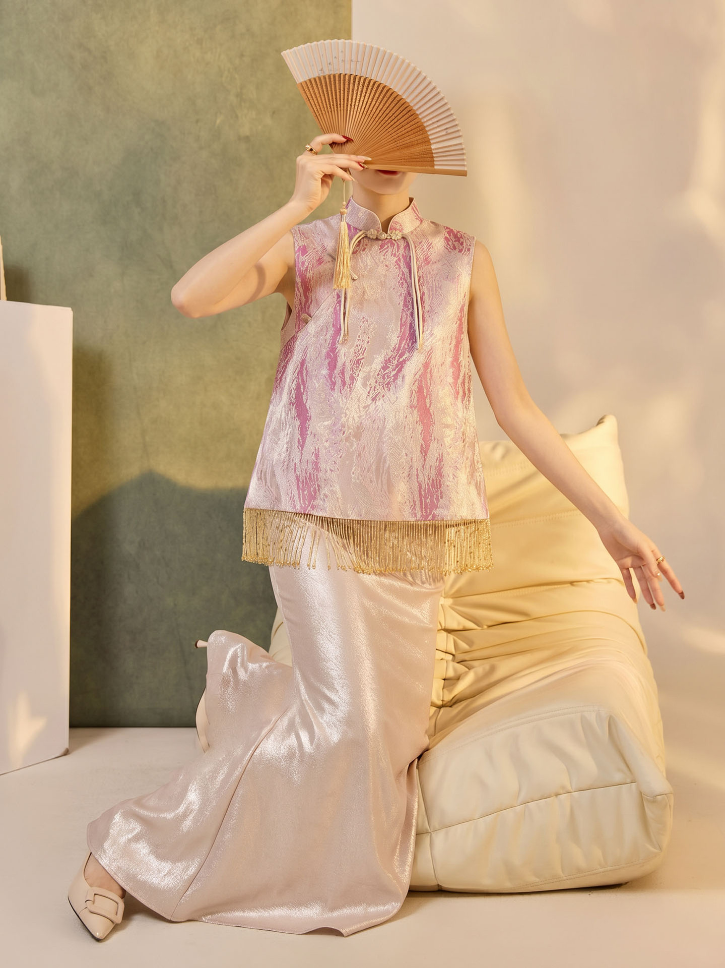 Áo không tay cổ tròn jacquard viền tua mùa hè — Trang chủ