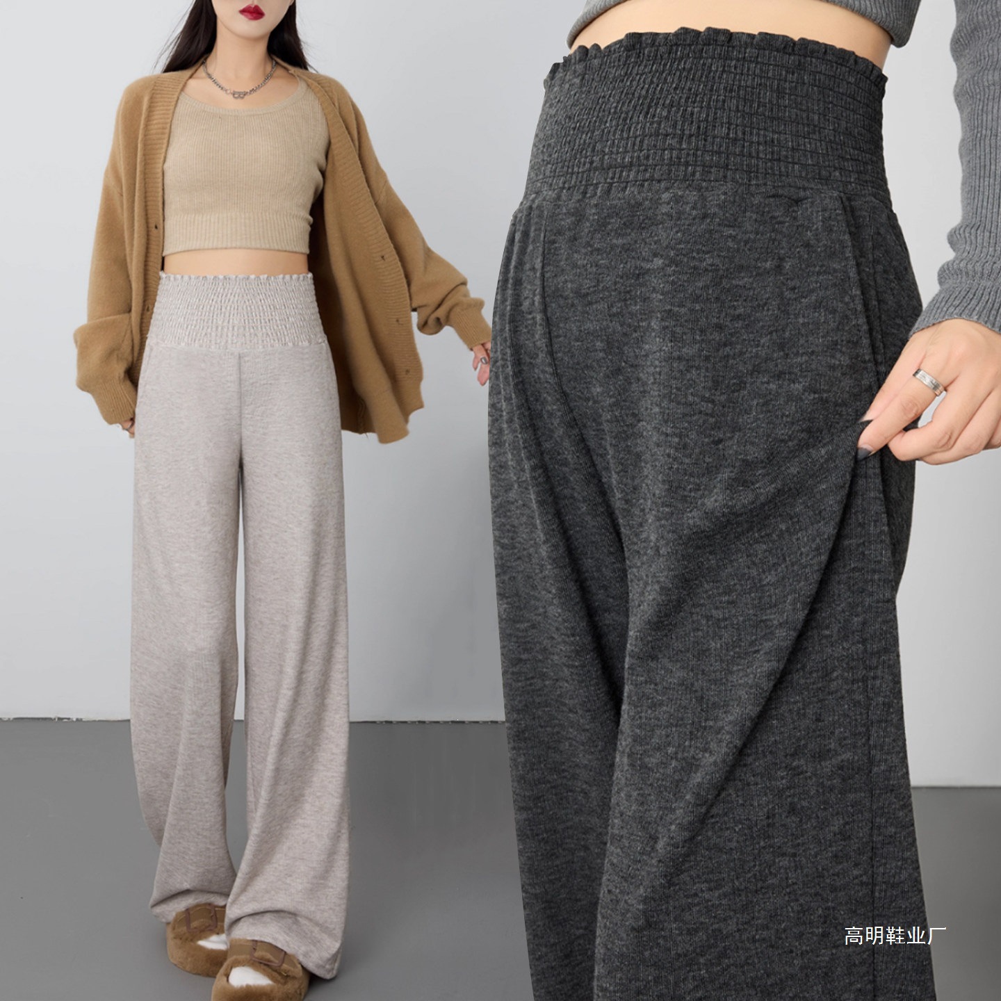New spring/summer maternity pants, suitable for spring and autumn, fleece-lined, plus-size, wide-leg, comfortable for pregnant women, perfect for wearing outside.