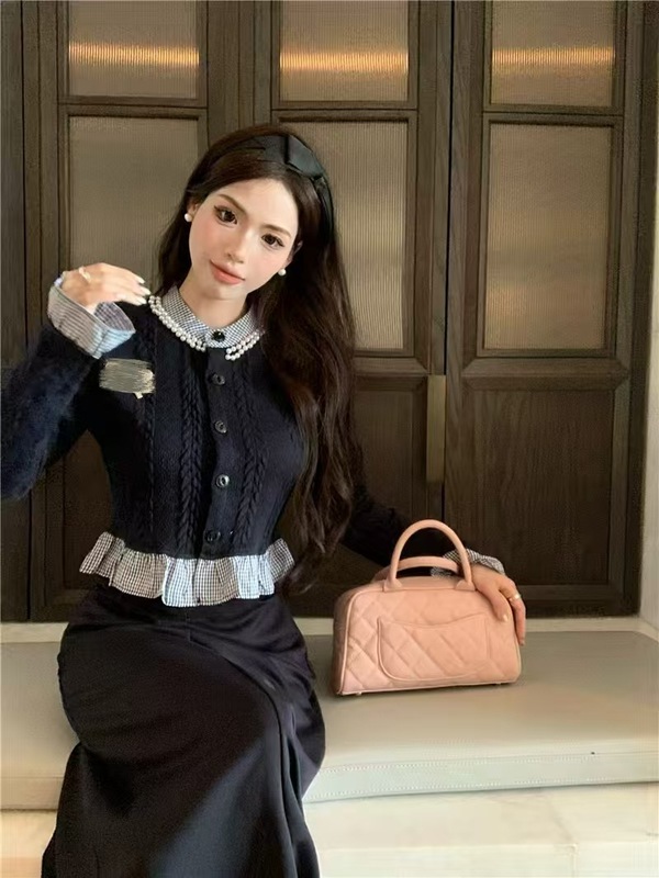 XINKD 韩系甜妹穿搭蓝色针织套装女冬高级感优雅气质半身裙两件套|undefined