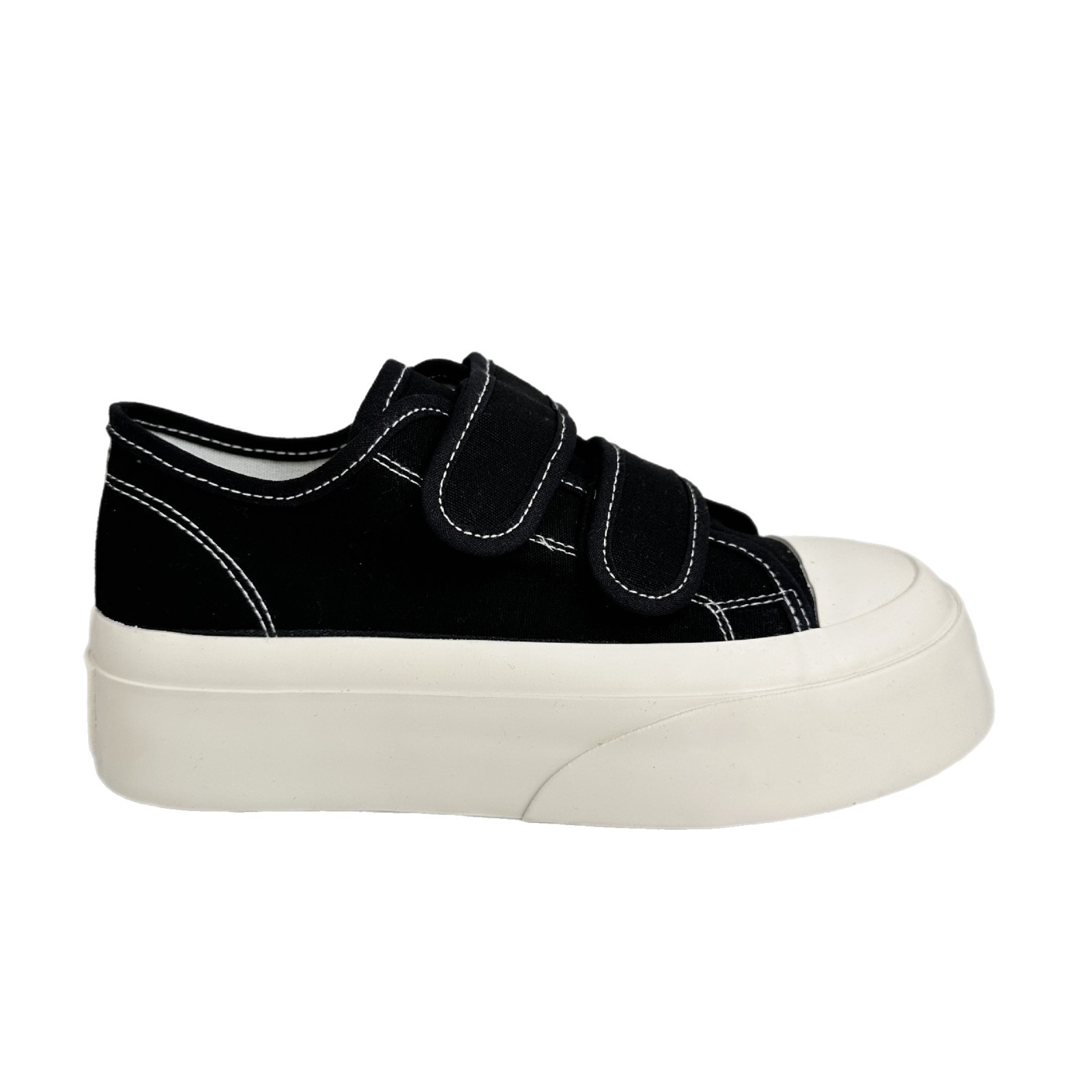Farwave Velcro zapatos blancos para mujeres 2025 verano nuevos zapatos de lona transpirables con suela gruesa versátil zapatos de skate de nicho image 6