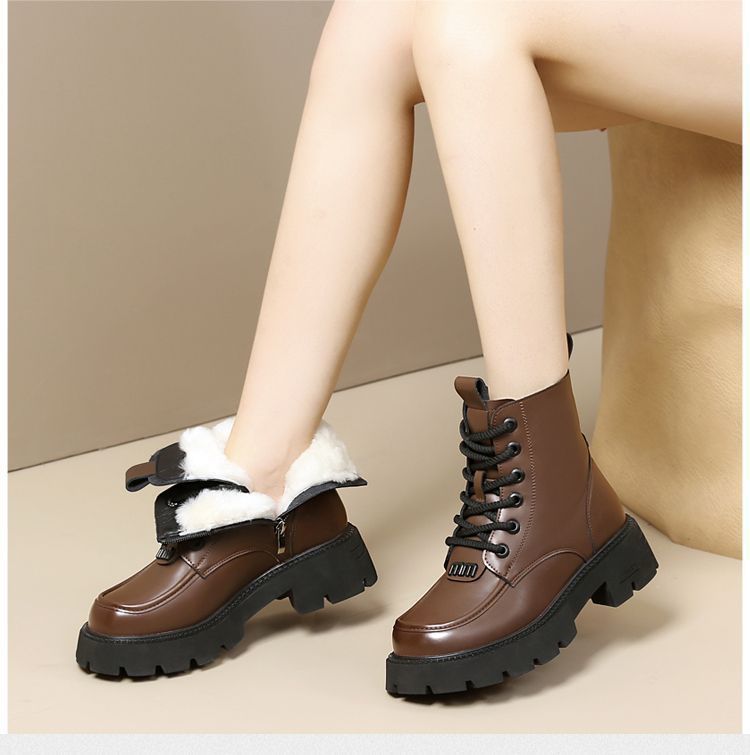 Fall/Winter Trendy Leather Round Toe Thick-soled Mid-range Boots Cyber Celebrity Street Shops Fashion Women's Shoes_voghion.com