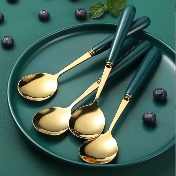 Модная роскошная ложка из нержавеющей стали, суповая ложка, бытовая ложка для риса с длинной ручкой, ложка для еды, креативная милая ложка в стиле ins