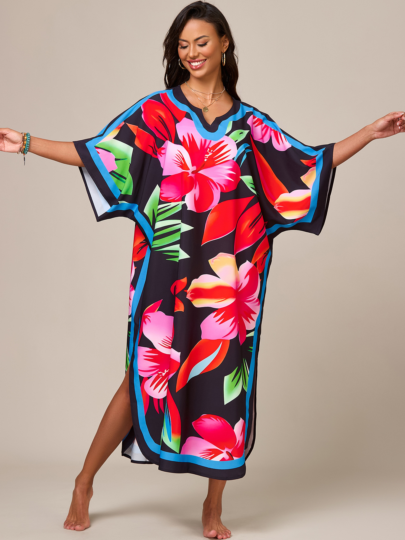 Blusa de playa europea y americana transfronteriza, impresión de posicionamiento, estilo étnico, túnica de Oriente Medio, vestido de comercio exterior suelto de gran tamaño 1011