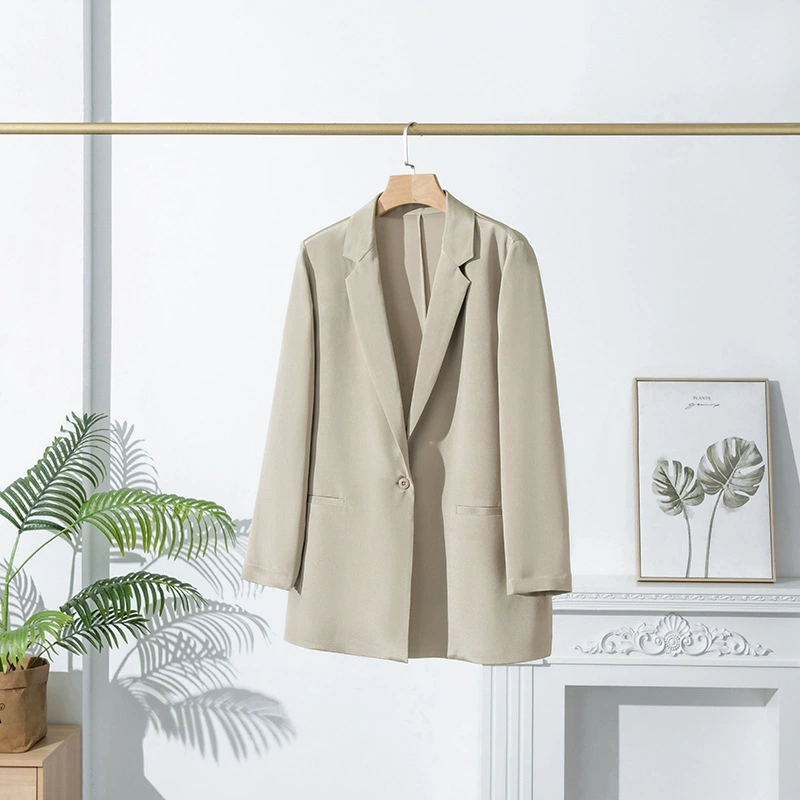 Silk autumn classic suit jacket, long-sleeve, oversize
