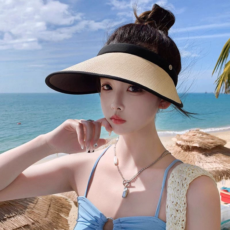 Spring/Summer Universal Beach Sun Hat Solar-Powered, Simple Elegant UV Protection, Adjustable Black or White