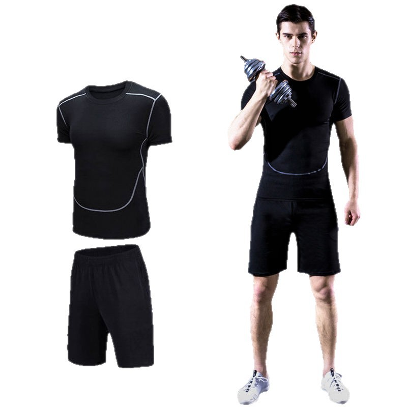 Conjunto deportivo transpirable de verano para hombre, camiseta de secado rápido y pantalones cortos para correr por la mañana, estilo moderno.