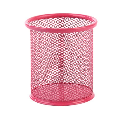 Pen holder metal mesh desk organizer, round/square, 11×10×11 cm, multiple colors